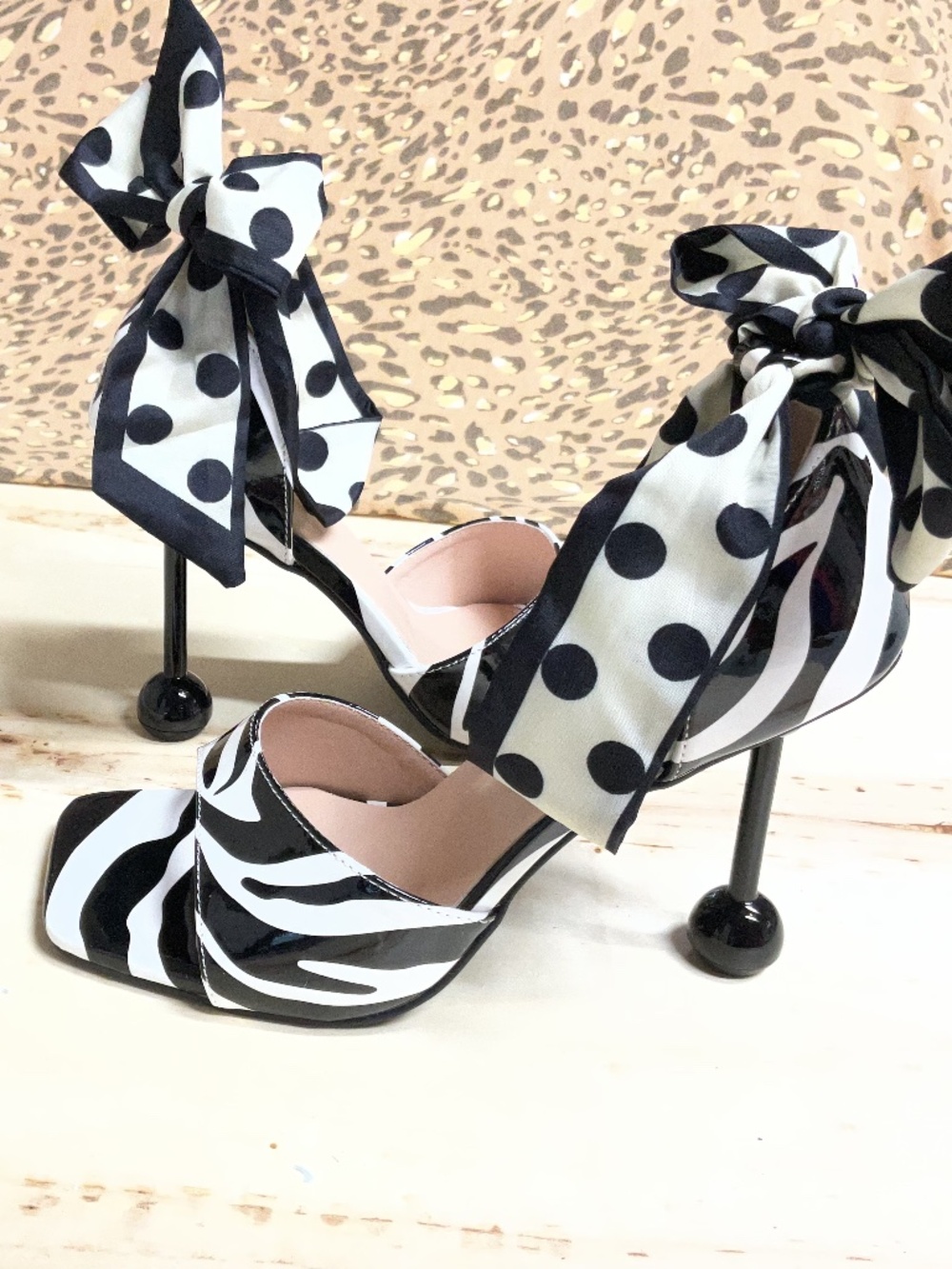 Zebra heels- silk dot bow- 4” Heels
